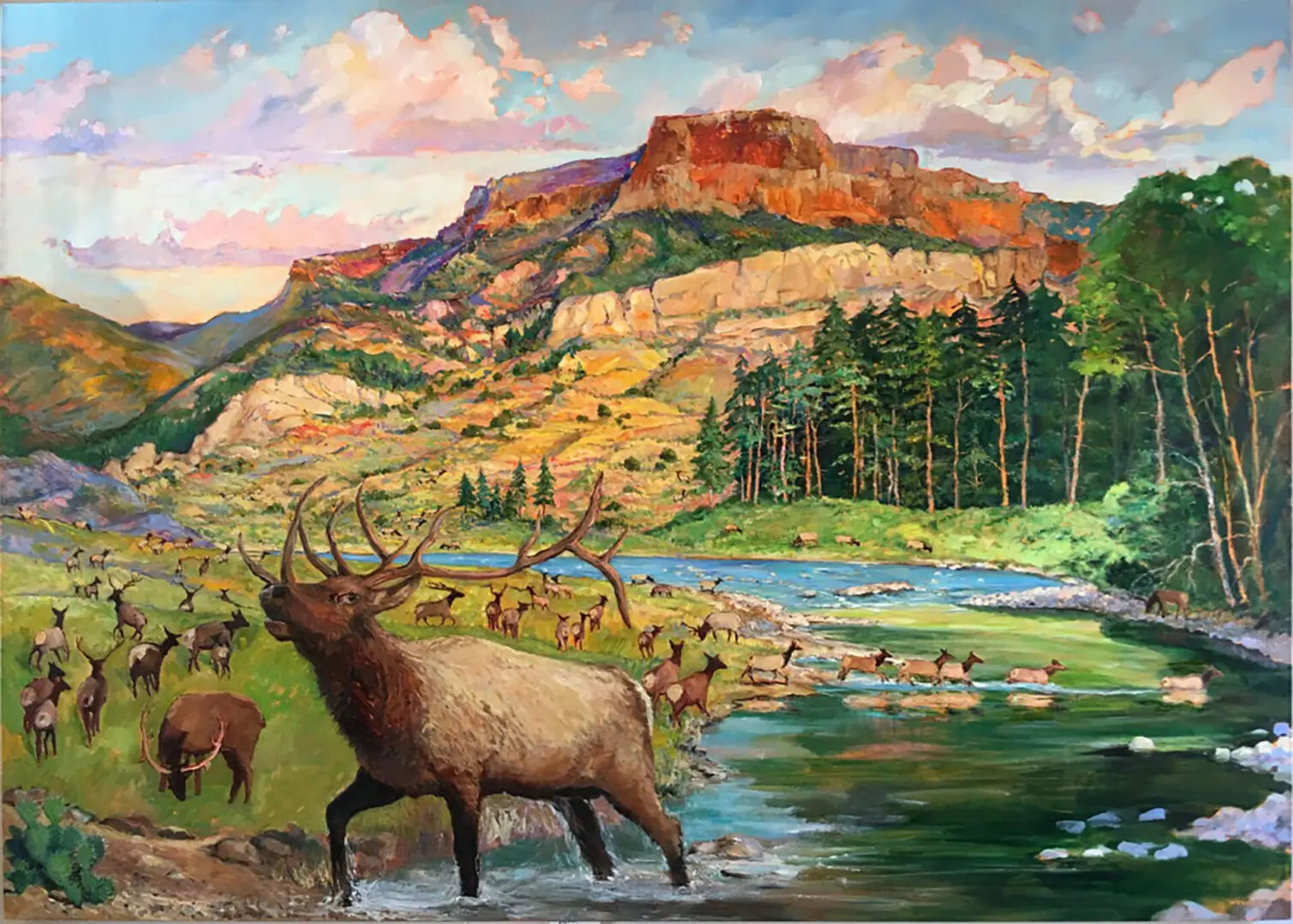 Elk Beneath Fishers Peak Oil 60×84