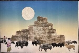 Winter Moon Taos Pueblo Monotype