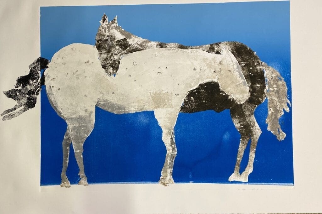White on blue friends monotype