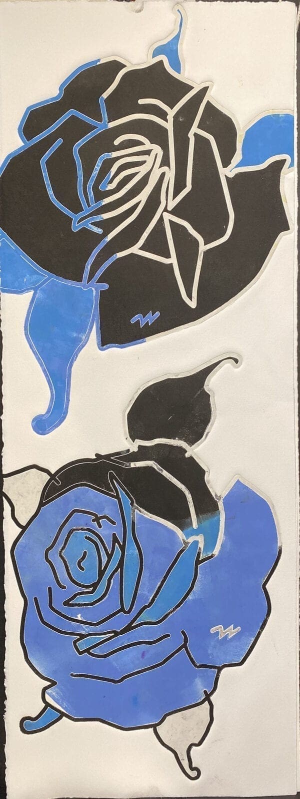 Black and Blue Rose Monotype