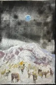 Blue Moon Over White Mountains Monotype