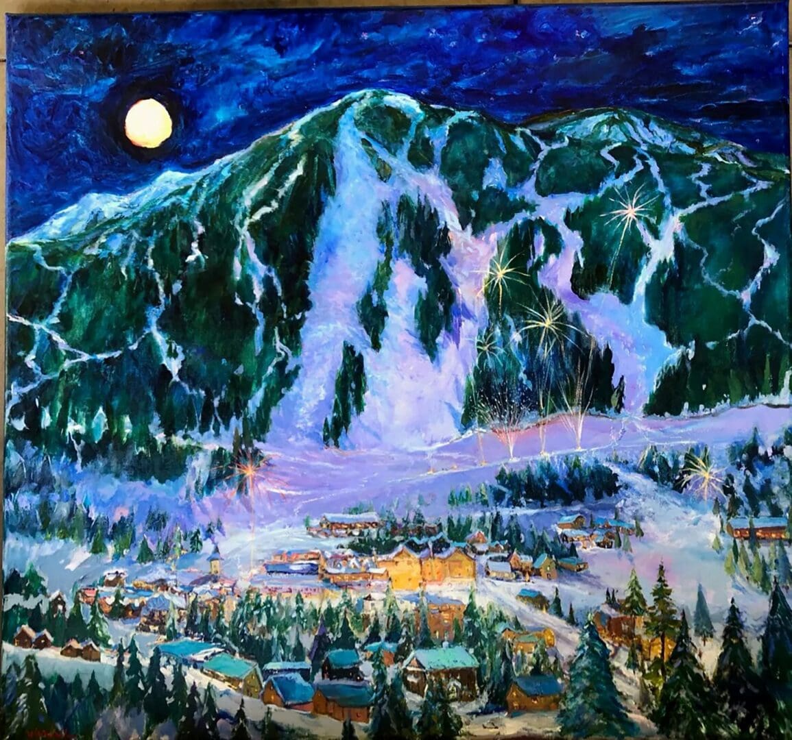 New Years Eve Taos Ski Valley Oil Painting