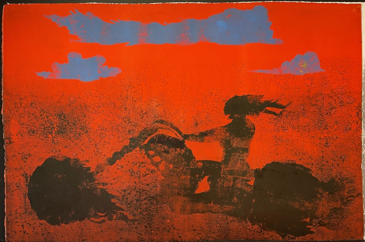 Smocking at Sunset Monotype created by Pat Woodall
