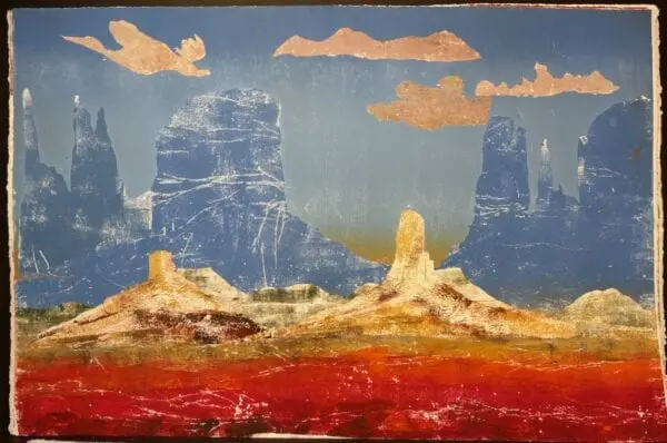 White Mesa Over Red Canyon Monotype by Pat Woodall