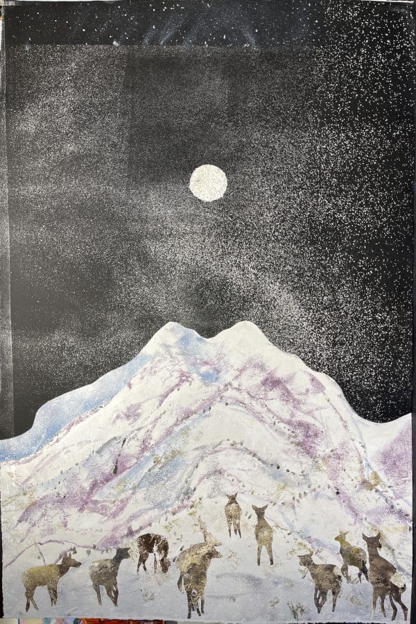 View of the mountain under the night sky artwork