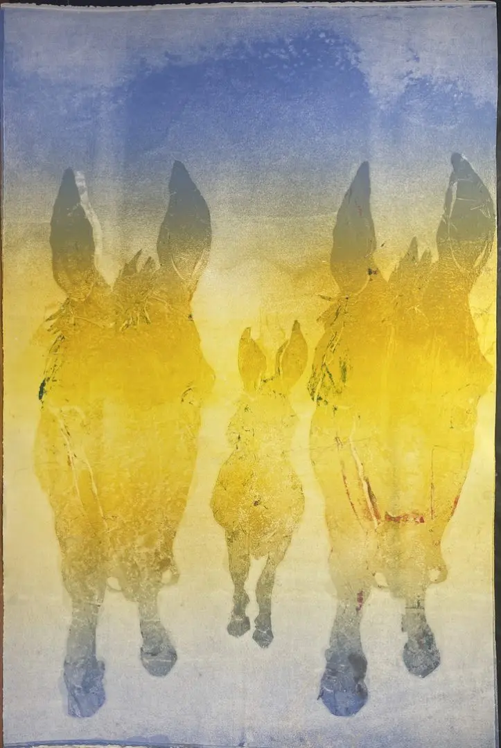 Sunlit Donkeys Monotype is available for sale