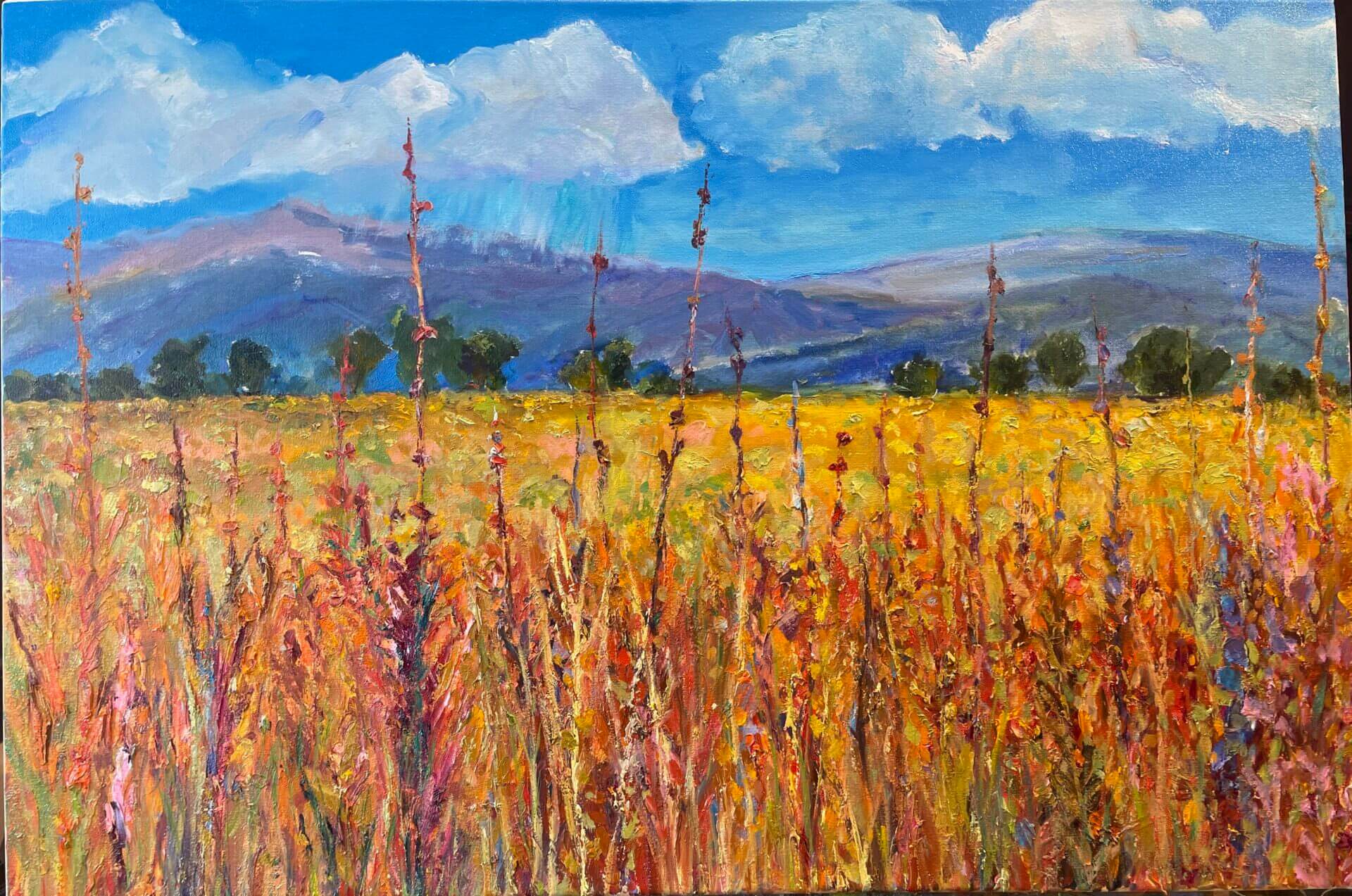 Walking Rain Thistle Field Oil Painting available for sale