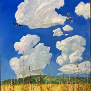 Two Eagles Blue Skies and Thistle Fields Oil Painting