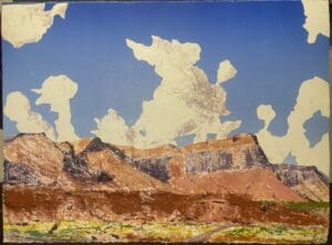 Abstract painting of desert landscape.